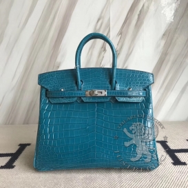 Hermes Birkin Crocodile Shiny Niloticus 25cm Bleu Izmir 7W
