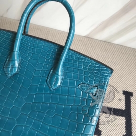 Hermes Birkin Crocodile Shiny Niloticus 25cm Bleu Izmir 7W