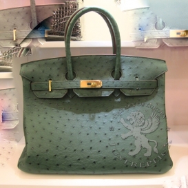 HERMES Birkin Ostrich 35cm Pale Green FHS