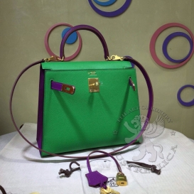 Hermes Kelly Epsom 28cm Bi-color Bamboo/Anemone