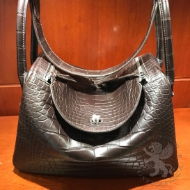 Hermes Lindy Crocodile Niloticus matte 30cm Café 4A