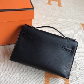 Hermes Kelly Pochette 22cm Swift Black