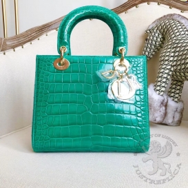 Dior Lady Dior 23cm Crocodile Alligator Green