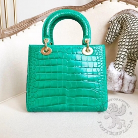 Dior Lady Dior 23cm Crocodile Alligator Green