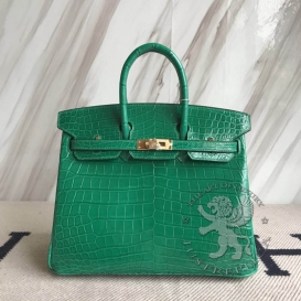 Hermes Birkin Crocodile Shiny Niloticus 25cm Vert Emeraude 6Q