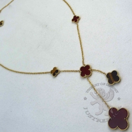 Van Cleef & Arpels Necklace Alhambra Carnelian Tiger's Eye 6 motifs