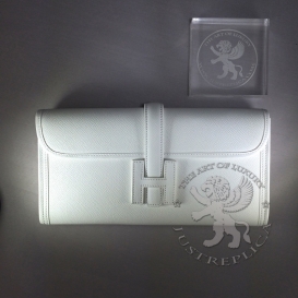 Hermes Jige Clutch Epsom White
